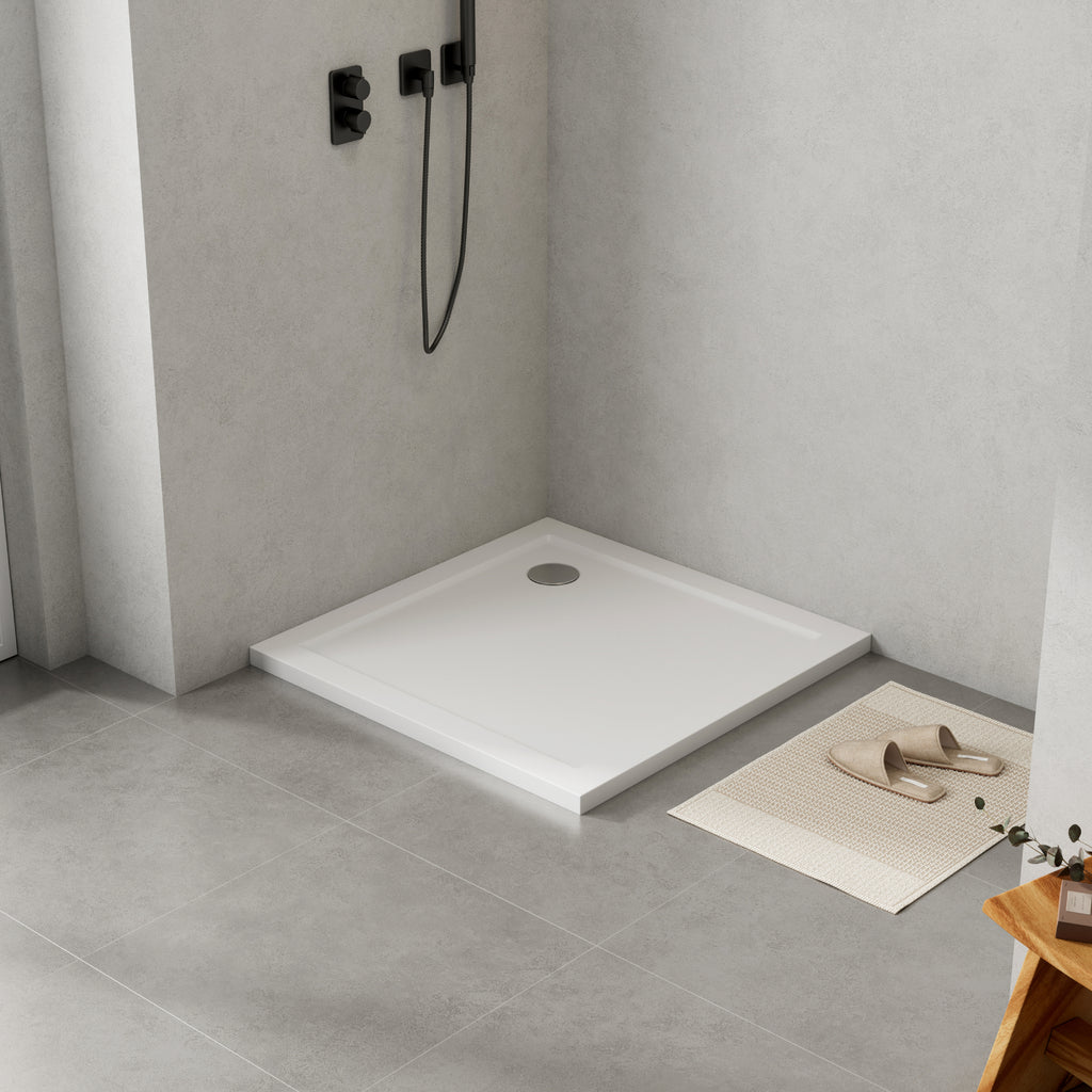 PRIEL SMC Duschtasse Dusche weiß in Hochglanz superflach 90 x 90 cm quadratisch ohne / mit Ablaufgarnitur
