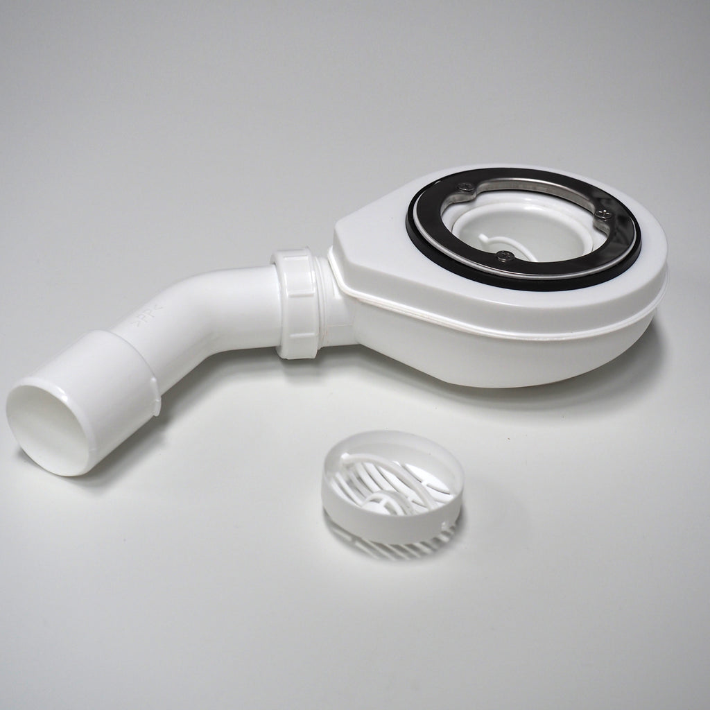SCHÖPFL Duschwannen Siphon 90mm, mit Geruchsverschluss und Haarsieb, Ablaufgarnitur Set