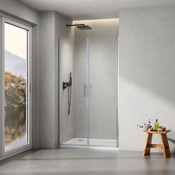 RAUCHECK Doppel Pendeltür als Nischentür ESG Klarglas 6 mm mit Nano Beschichtung Höhe 195 cm