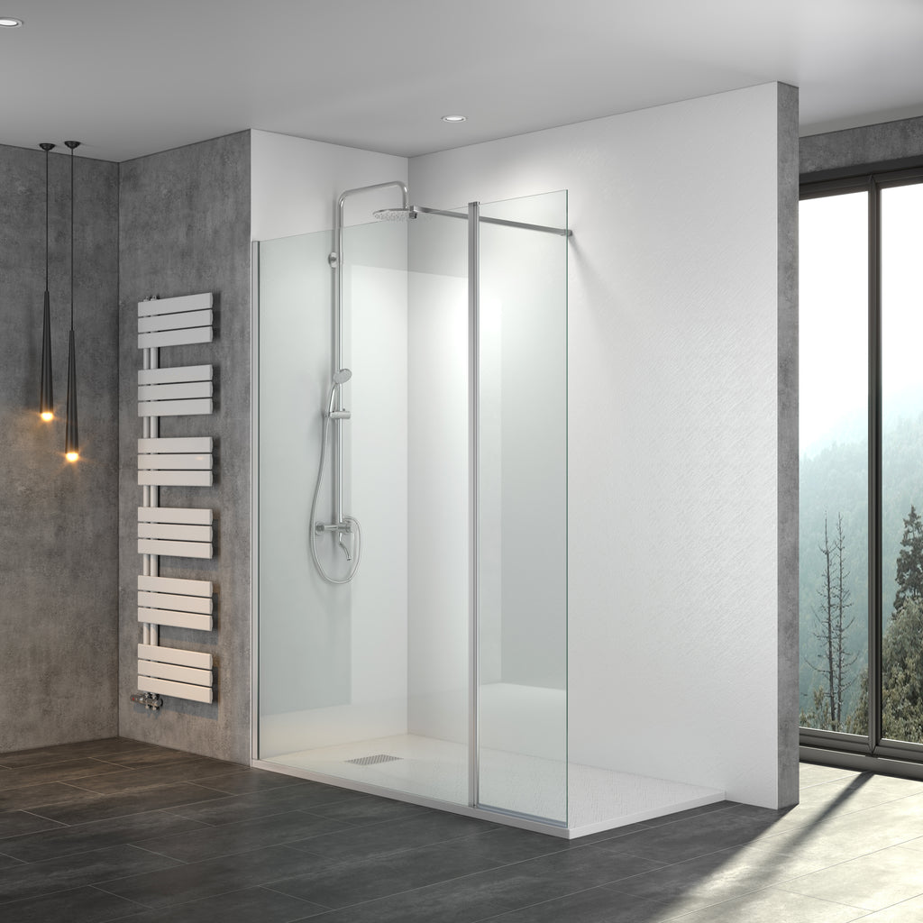 HOCHSTADL Walk In Duschabtrennung 8 mm ESG Echtglas mit Nano Beschichtung Höhe 195 cm mit Schwenktür als Spritzschutz