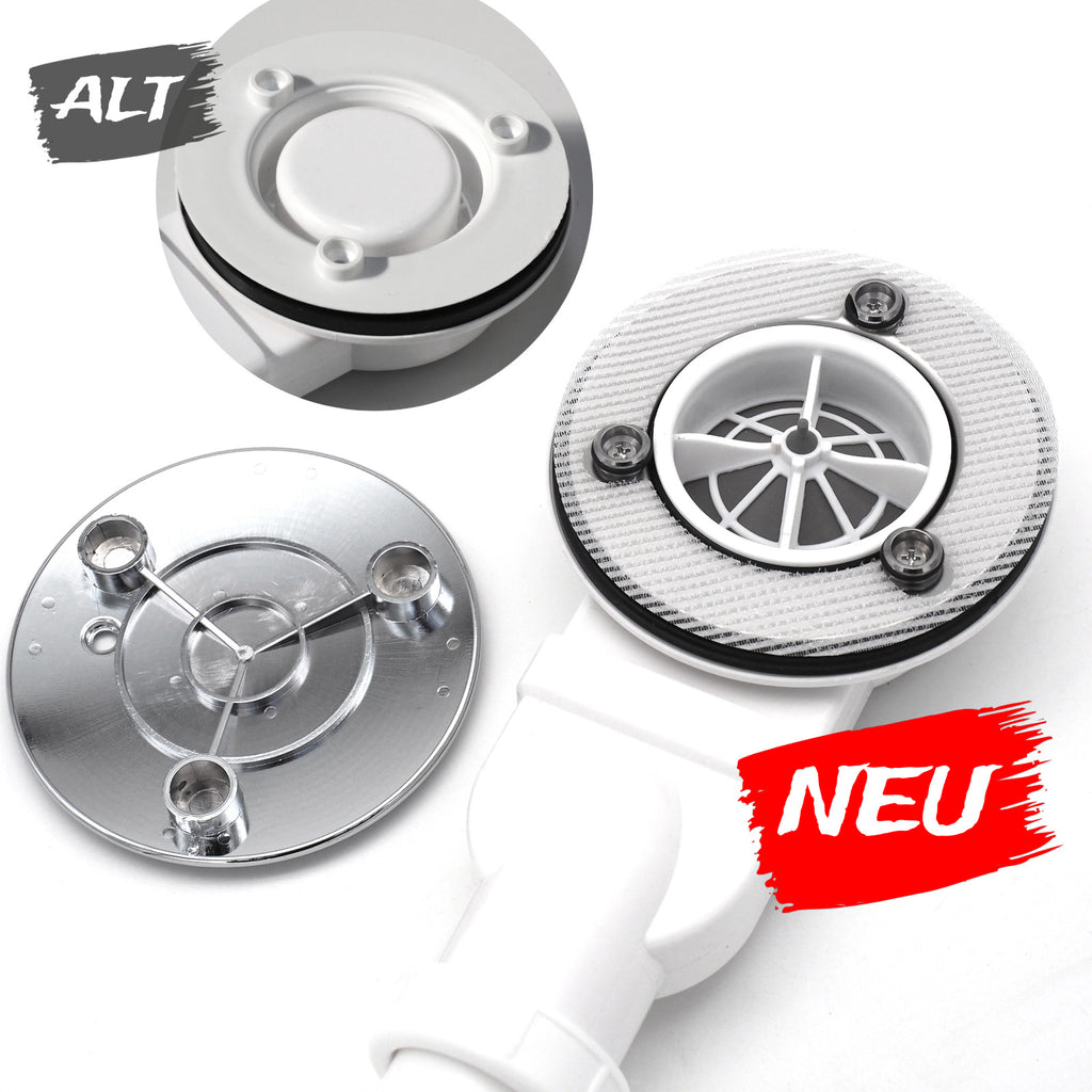 SCHÖPFL Superflache Ablaufgarnitur Set für Duschwanne Duschtasse Ø 90 mm Bad Duschabfluss Siphon mit Abdeckung
