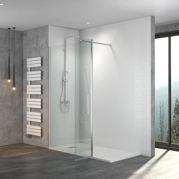 HOCHSTADL Walk In Duschabtrennung 8 mm ESG Echtglas mit Nano Beschichtung Höhe 195 cm mit Schwenktür als Spritzschutz