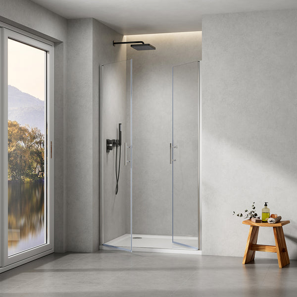 RAUCHECK Doppel Pendeltür als Nischentür ESG Klarglas 6 mm mit Nano Beschichtung Höhe 195 cm