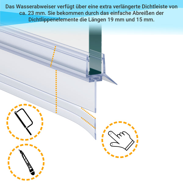 GUGLIEMO Duschdichtung mit verlängerter Gummilippe Ersatzdichtung Wasserabweiser abreißbar verschiebbar für Duschtür Gerade Glasstärke 5mm 6mm
