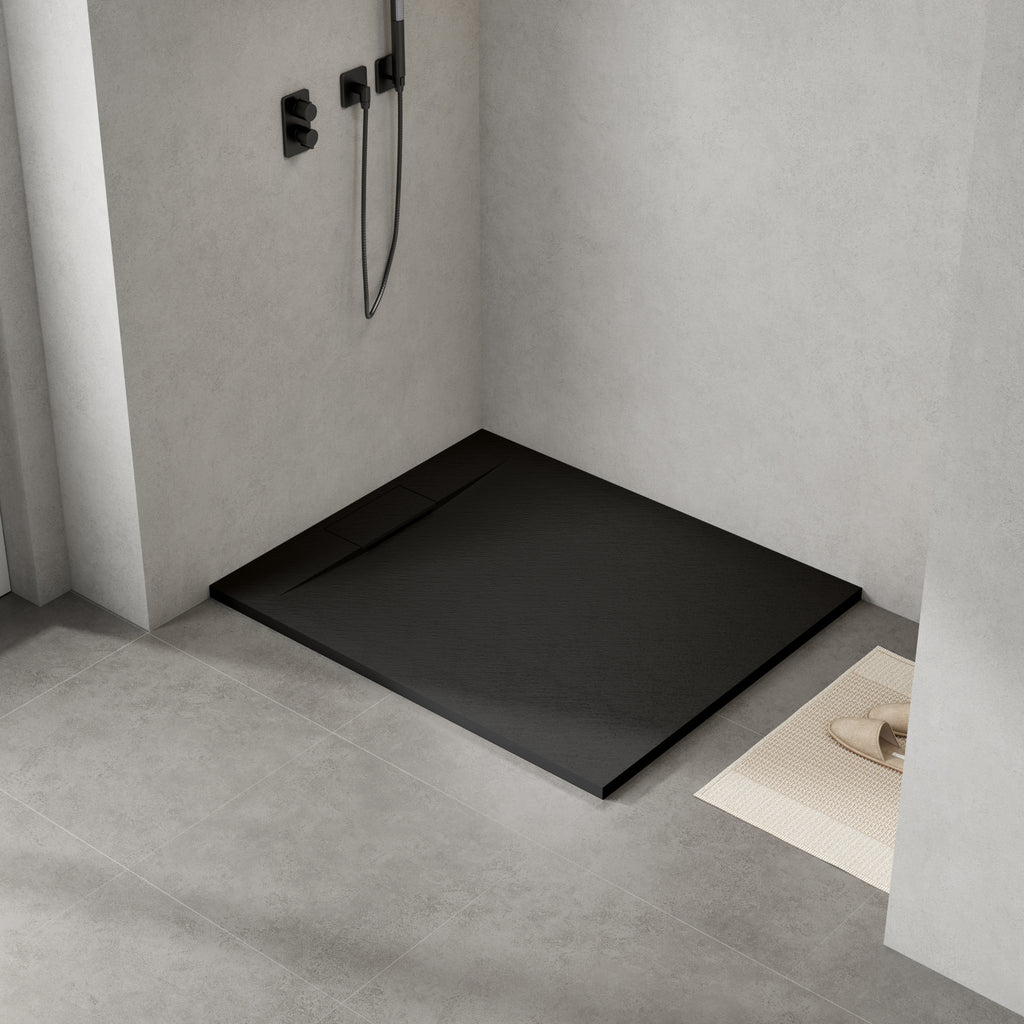 HOCHKÖNIG SMC Duschwanne Brausewanne Duschtasse Steinoptik Superflach Rutschfest schwarz 100x120 cm 100x140 cm mit / ohne Ablaufgarnitur