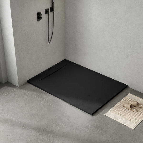 HOCHKÖNIG SMC Duschwanne Brausewanne Duschtasse Steinoptik Superflach Rutschfest schwarz 100x120 cm 100x140 cm mit / ohne Ablaufgarnitur