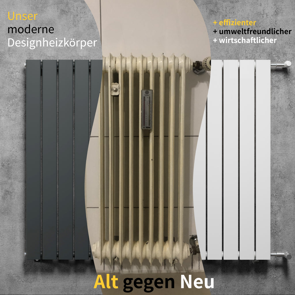 POSTA Designheizkörper Austausch Paneelheizkörper Flachheizkörper mit Seitenanschluss NA 900 mm Bauhöhe 950 mm Anthrazit
