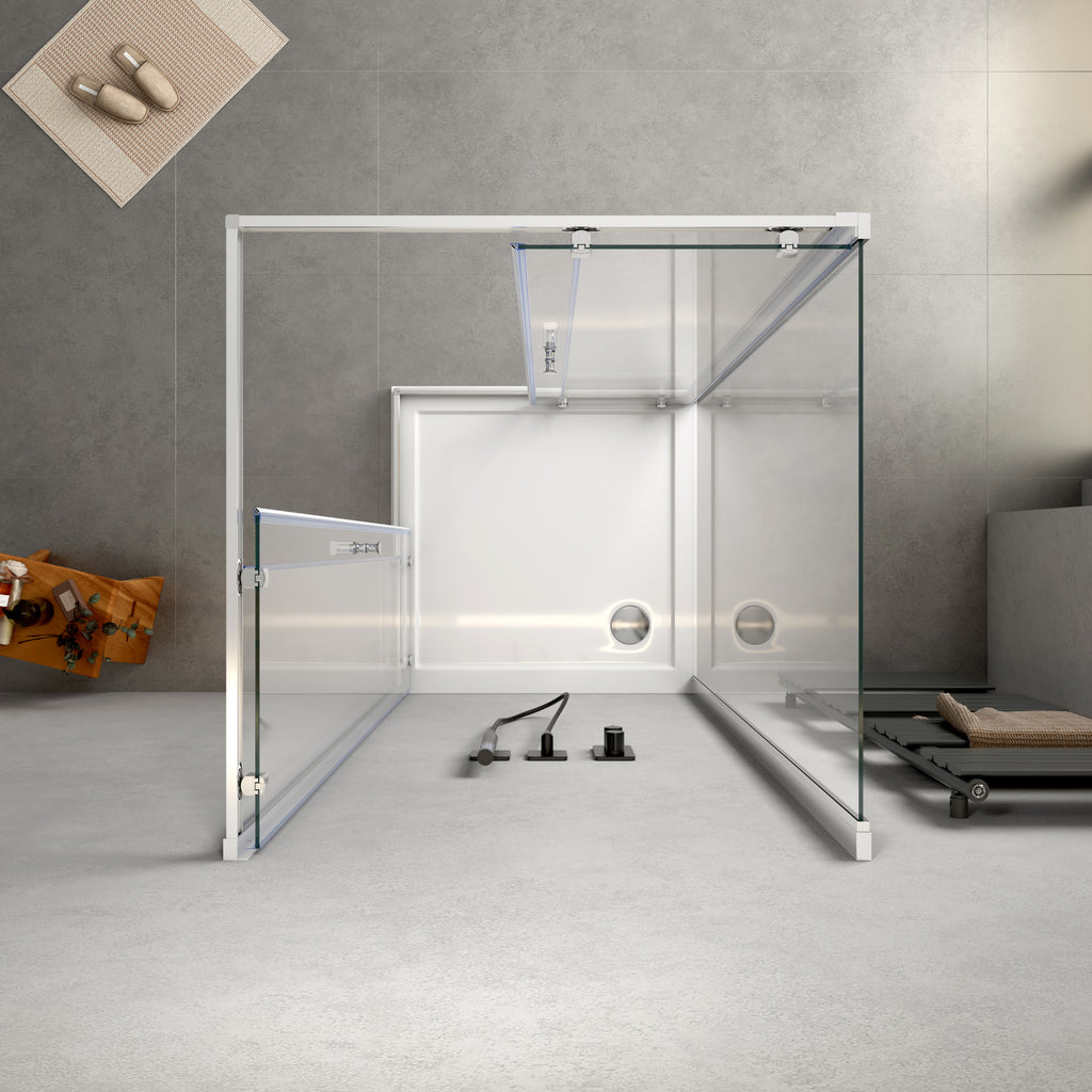 U-Duschkabine mit Schiebetüren und Seitenwand Eckeinstieg 6 mm ESG Glas Höhe 197 cm