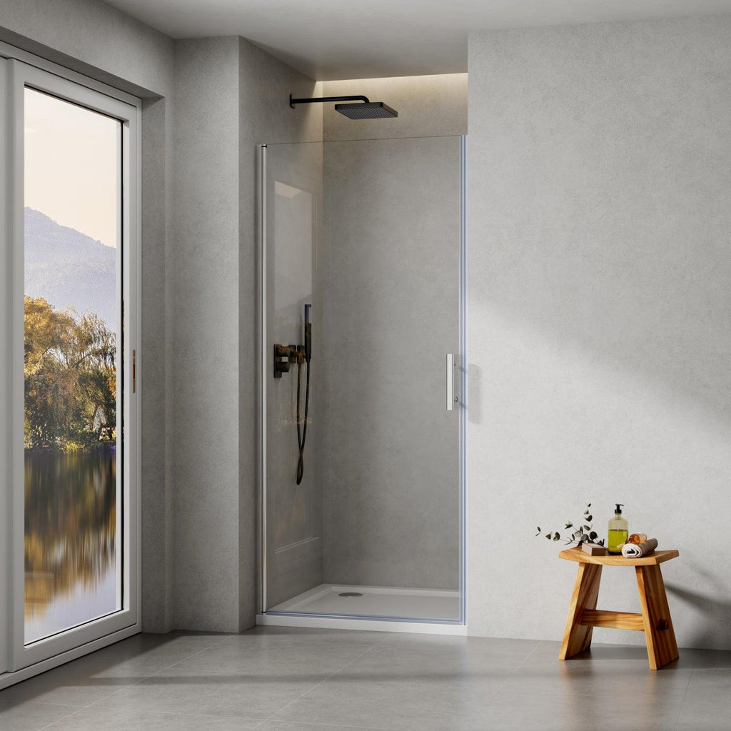 RAUCHECK Drehtür als Nischentür ESG Klarglas 6 mm mit Nano Beschichtung Höhe 195 cm Breite 80/90/100 cm - WITEN&NOCK