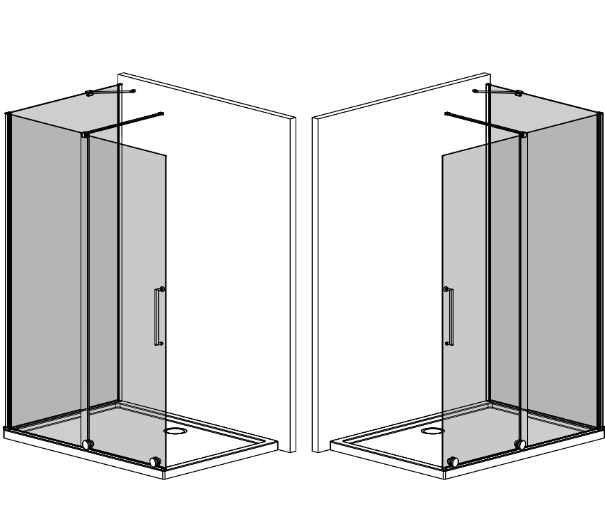 SULZBERG Schiebetür mit Festwand L-Form 8 mm ESG Klarglas mit Nano Beschichtung - WITEN&NOCK