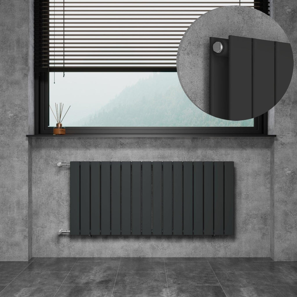 DOLF Designheizkörper Austausch Paneelheizkörper Flachheizkörper mit Seitenanschluss Nabenabstand 500 mm Bauhöhe 550 mm anthrazit doppellagig Breite 1216 mm 1506 Watt - WITEN&NOCK