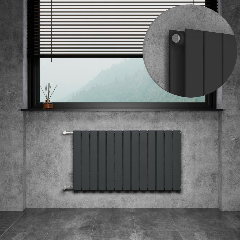 DOLF Designheizkörper Austausch Paneelheizkörper Flachheizkörper mit Seitenanschluss Nabenabstand 500 mm Bauhöhe 550 mm anthrazit doppellagig Breite 988 mm 1224 Watt - WITEN&NOCK