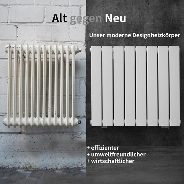 DOLF Designheizkörper Austausch Paneelheizkörper Flachheizkörper mit Seitenanschluss Nabenabstand 500 mm Bauhöhe 550 mm weiß doppellagig Breite 1216 mm 1506 Watt - WITEN&NOCK