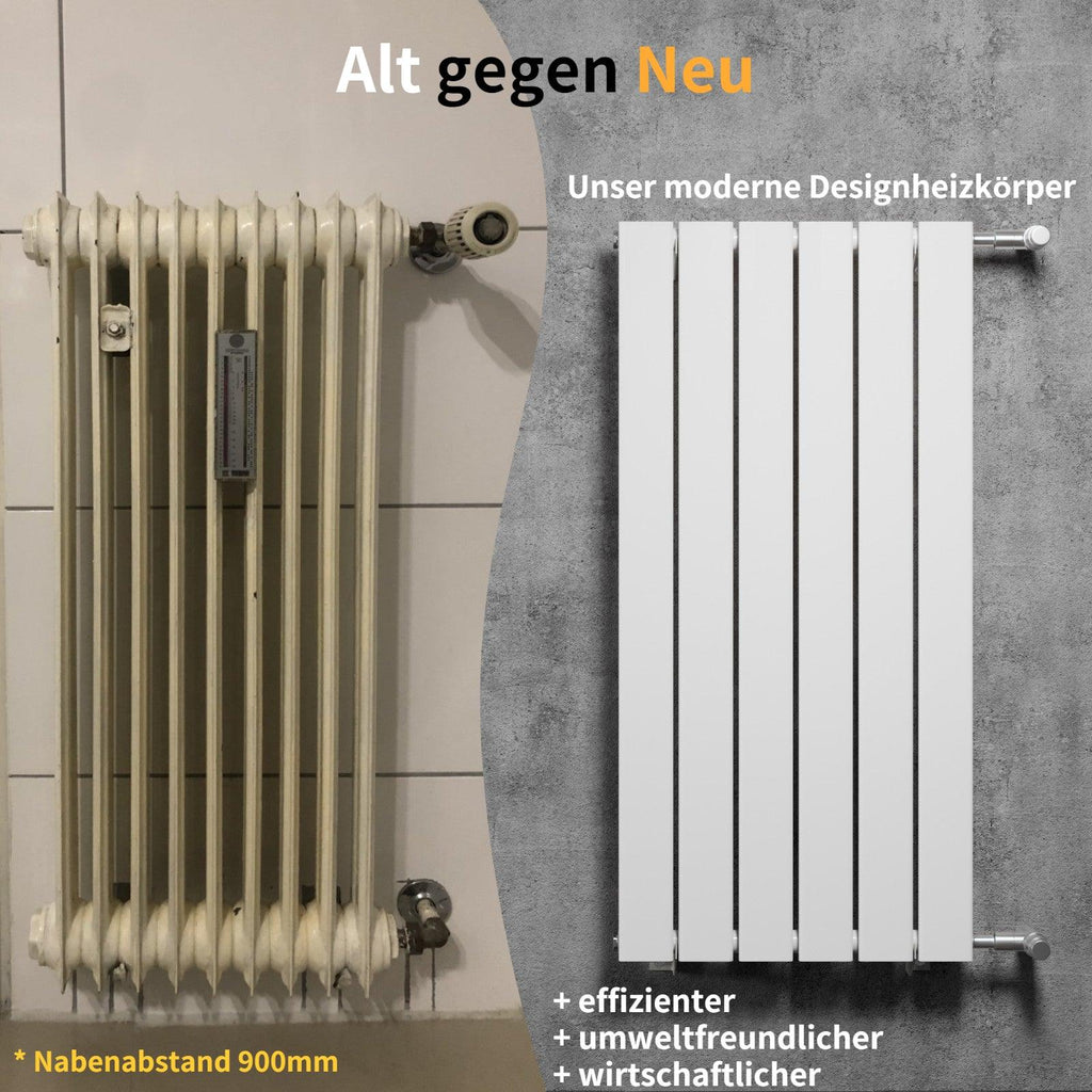 POSTA Designheizkörper Austausch Paneelheizkörper Flachheizkörper mit Seitenanschluss NA 900 mm Bauhöhe 950 mm weiß - WITEN&NOCK