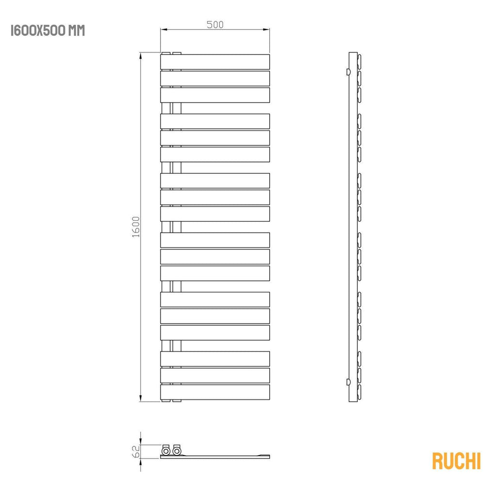 RUCHI Designheizkörper Badheizkörper mit Mittelanschluss Handtuchtrockner gerade seitlich offen Anthrazit mit / ohne Multiblock - WITEN&NOCK