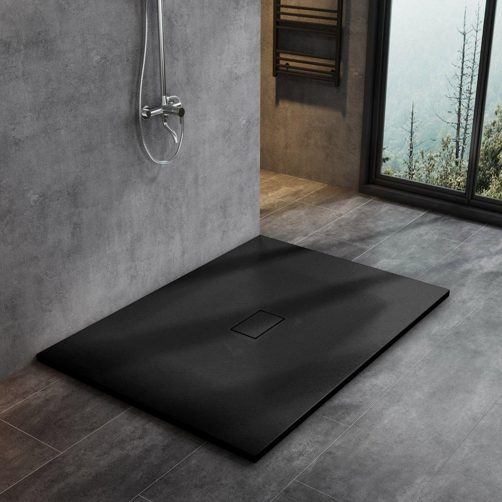 SCHÖPFL SMC Duschwanne schwarz 140x100 cm Brausewanne Superflach Steinoptik Anti-Rutsch mit / ohne Ablaufgarnitur - WITEN&NOCK