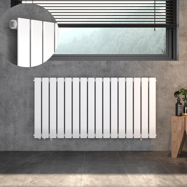 WITEN Designheizkörper Flachheizkörper Paneelheizkörper Weiß Mittelanschluss horizontal 600 x 1216 mm Ohne Multiblock - WITEN&NOCK